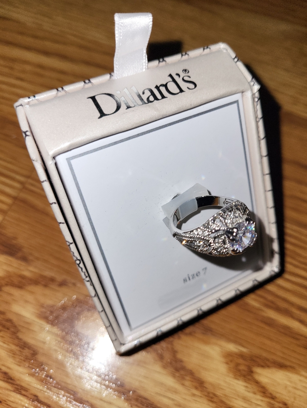 Dillard's Silver Crystal Statement Ring, Size 7